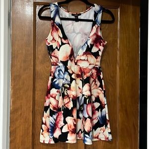 Deep V floral crepe dress